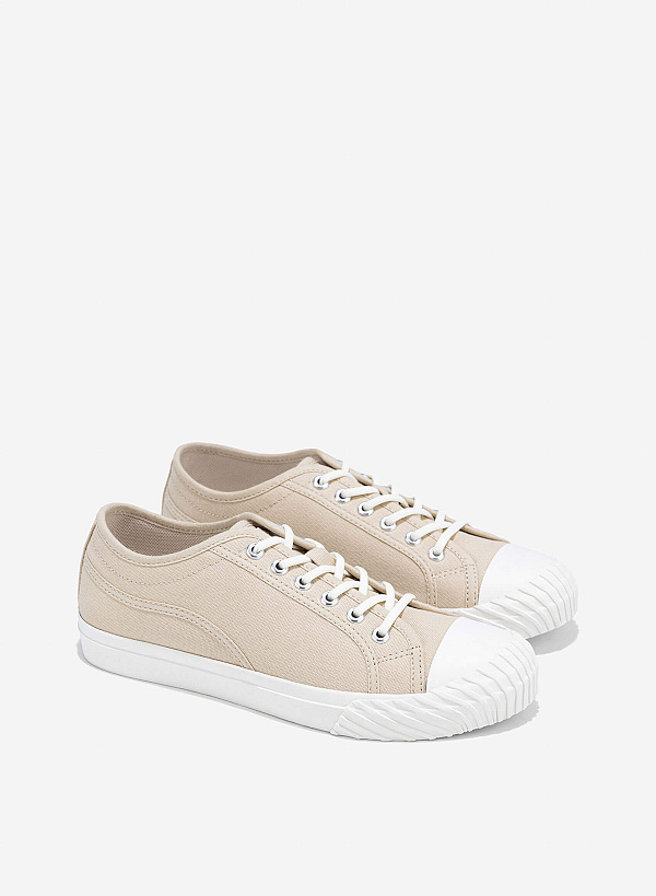 Hidden Lace Canvas Sneakers - SNE 0076 - Beige - VASCARA