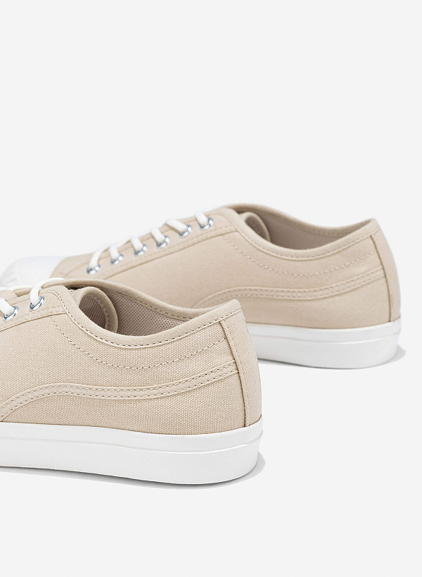Hidden Lace Canvas Sneakers - SNE 0076 - Beige - VASCARA