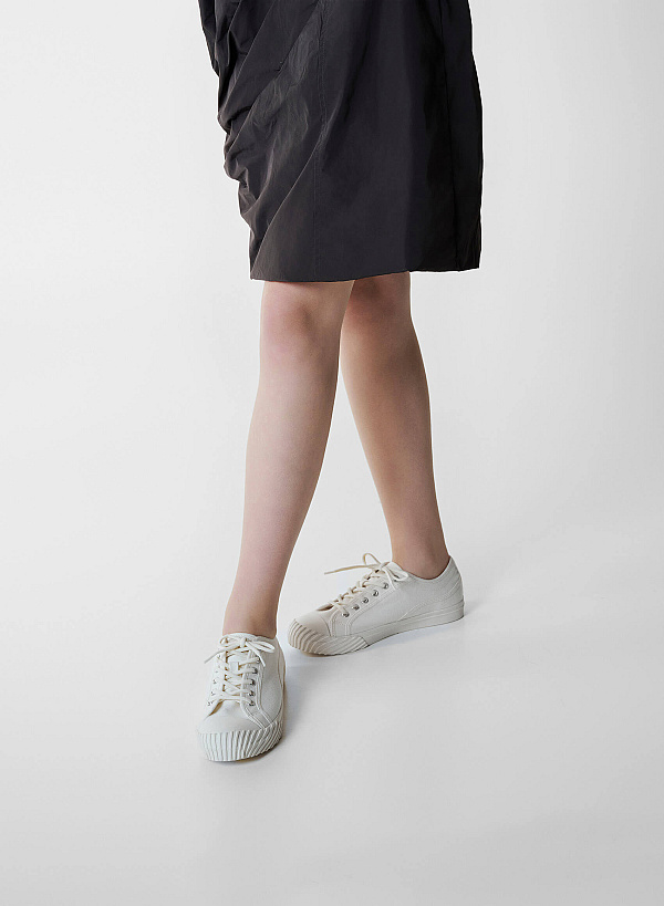 Hidden Lace Canvas Sneakers - SNE 0076 - Beige - VASCARA
