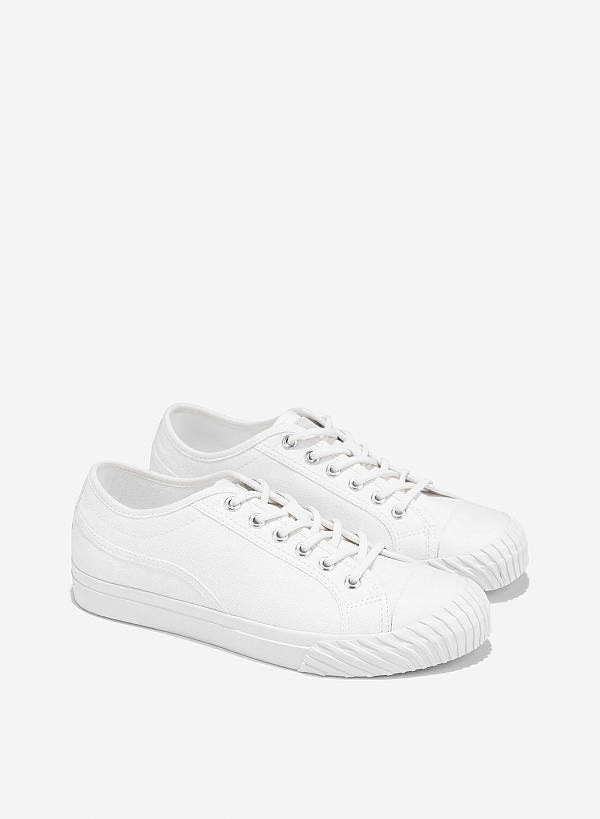 Hidden Lace Canvas Sneakers - SNE 0076 - White - VASCARA
