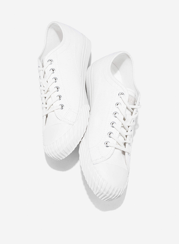 Hidden Lace Canvas Sneakers - SNE 0076 - White - VASCARA