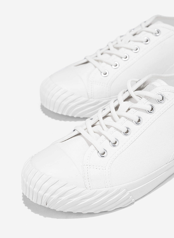 Hidden Lace Canvas Sneakers - SNE 0076 - White - VASCARA