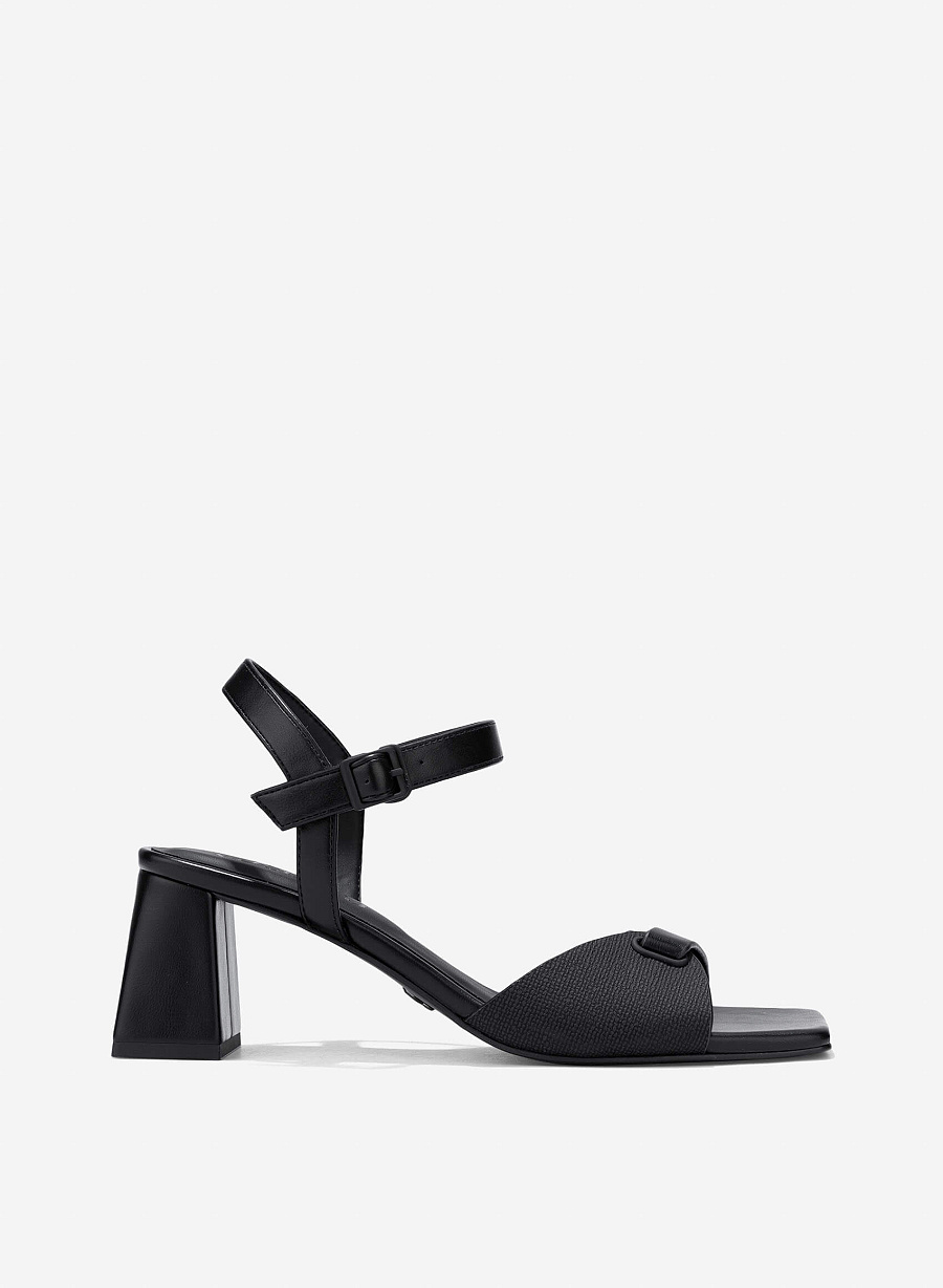 Knot Strap Block Heeled Sandals - PUM 0802 - Black - vascara.com
