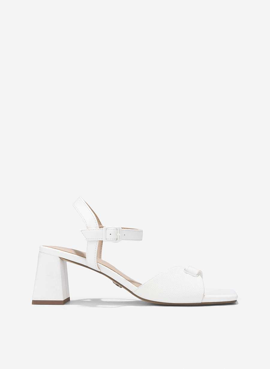 Knot Strap Block Heeled Sandals - PUM 0802 - White - vascara.com