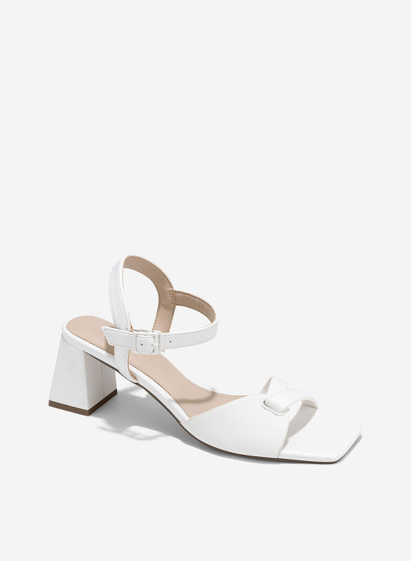 Knot Strap Block Heeled Sandals - PUM 0802 - White - VASCARA
