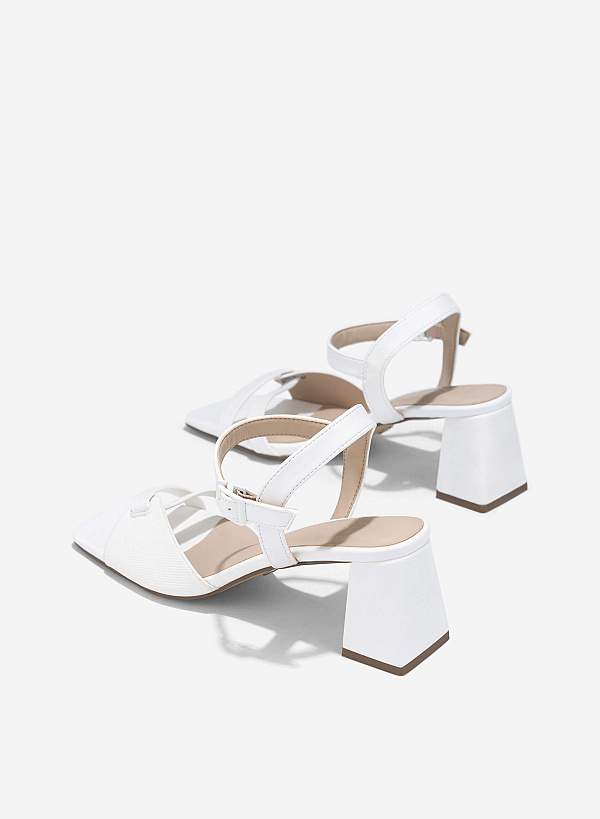 Knot Strap Block Heeled Sandals - PUM 0802 - White - VASCARA