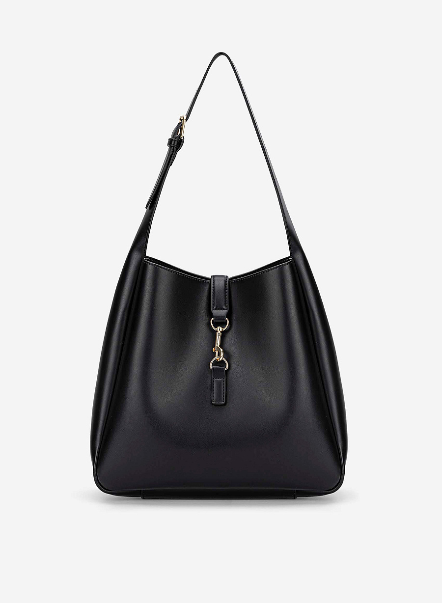 Lasp Lock Soft Shoulder Bag - TTE 0191 - Black - vascara.com