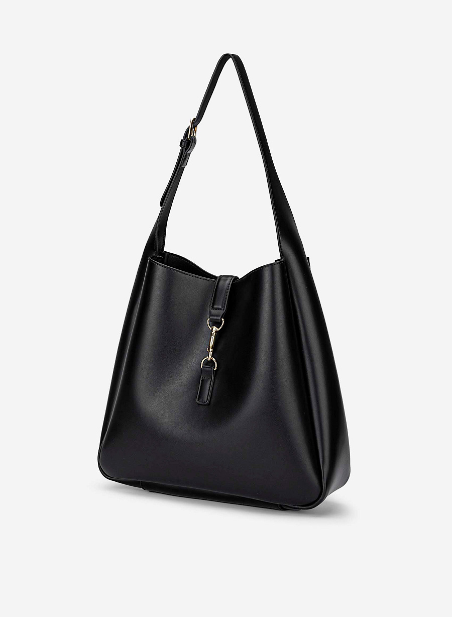 Lasp Lock Soft Shoulder Bag - TTE 0191 - Black - vascara.com