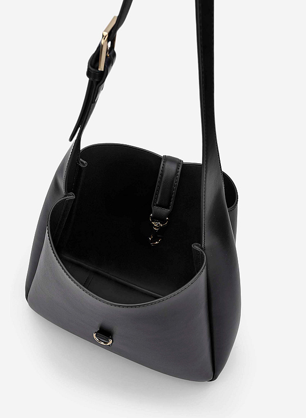 Lasp Lock Soft Shoulder Bag - TTE 0191 - Black - VASCARA