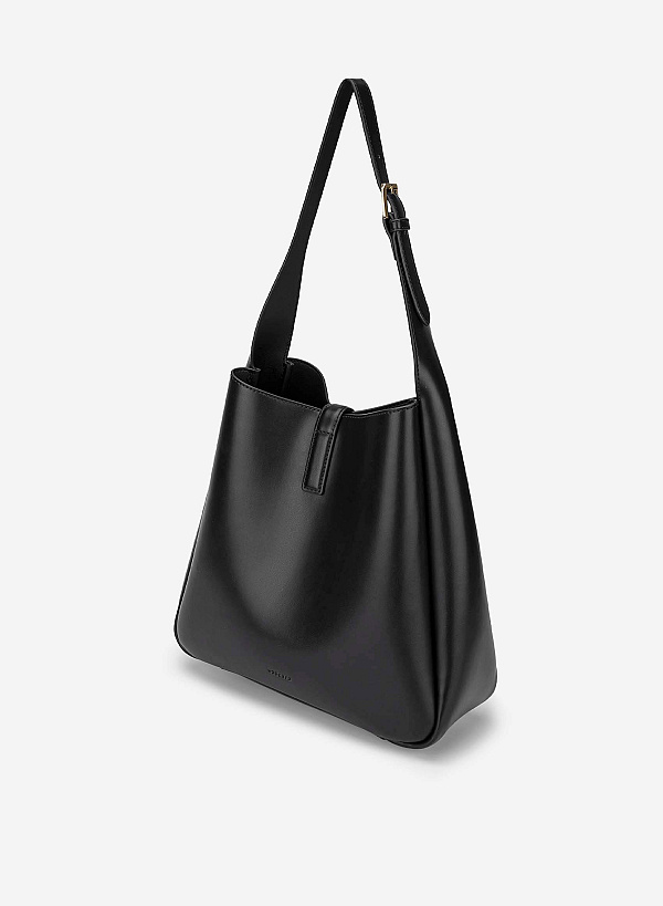 Lasp Lock Soft Shoulder Bag - TTE 0191 - Black - VASCARA
