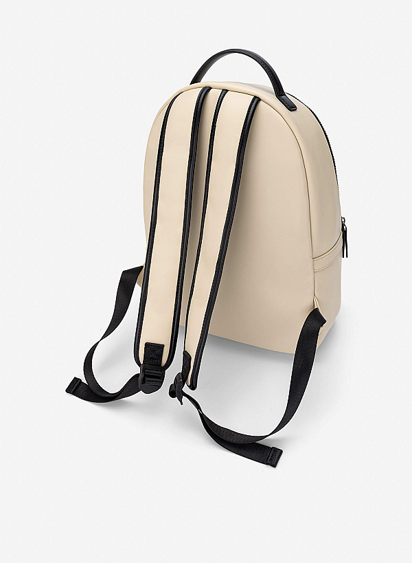 Leather Contrast Zip Backpack - BAK 0225 - Beige - VASCARA
