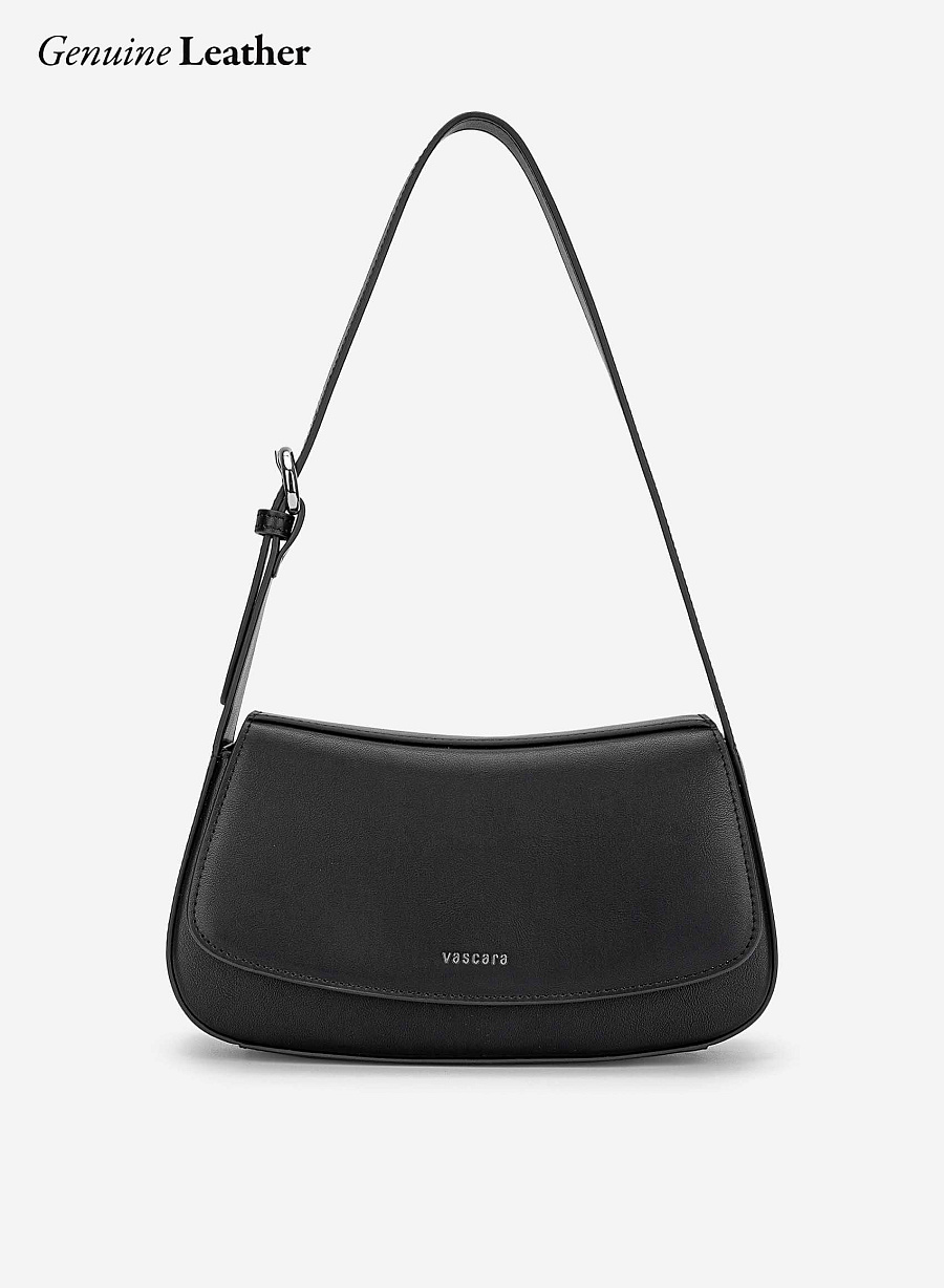 Leather Hobo Shoulder Bag - SAC 0338 - Black - vascara.com