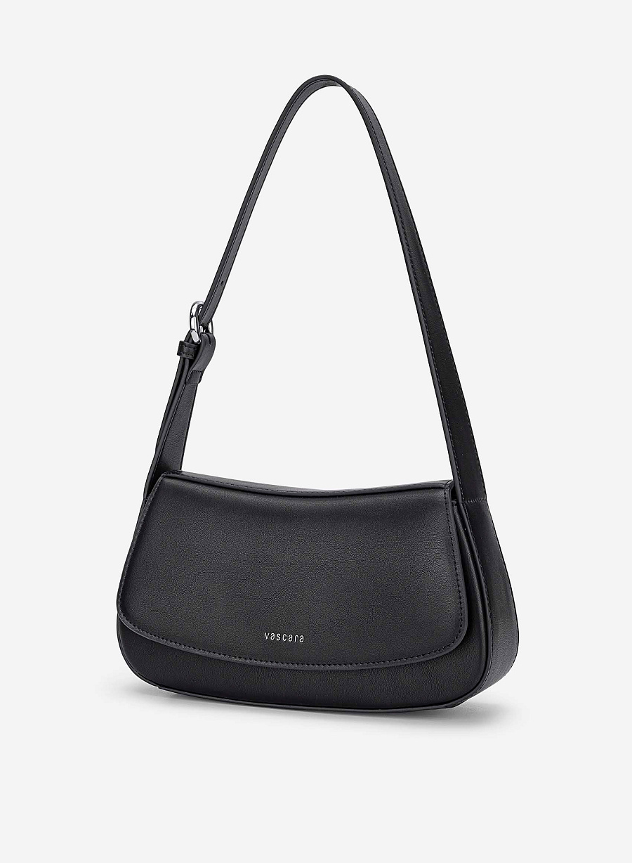 Leather Hobo Shoulder Bag - SAC 0338 - Black - vascara.com