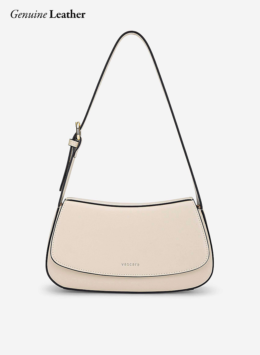Leather Hobo Shoulder Bag - SAC 0338 - Cream - vascara.com