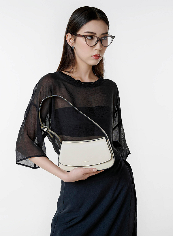 Leather Hobo Shoulder Bag - SAC 0338 - Cream - VASCARA