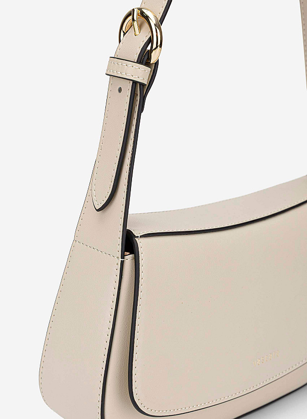 Leather Hobo Shoulder Bag - SAC 0338 - Cream - VASCARA