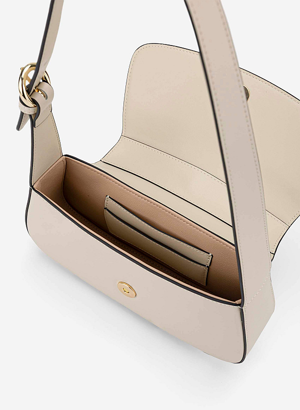 Leather Hobo Shoulder Bag - SAC 0338 - Cream - VASCARA