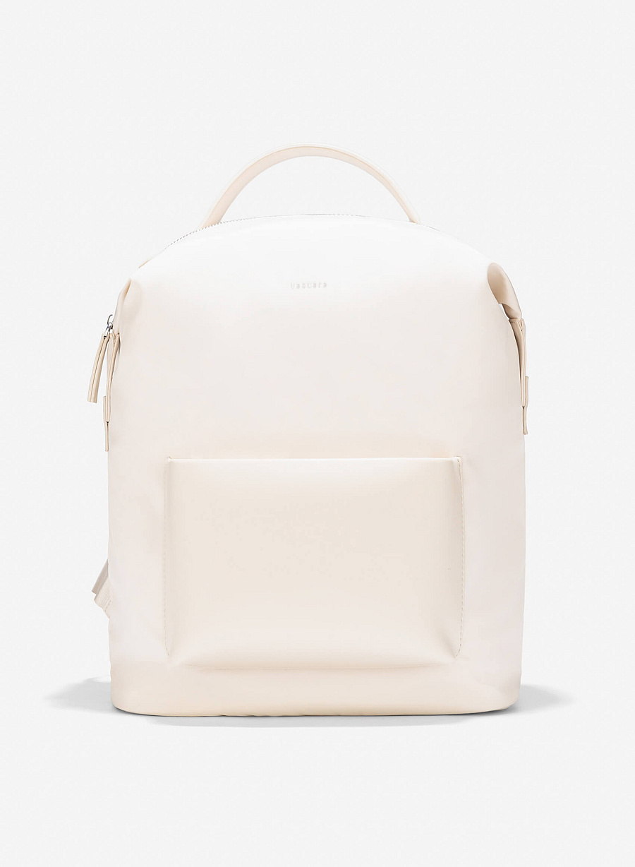 Leather Trim Parachute Fabric Backpack - BAK 0207 - Cream - vascara.com