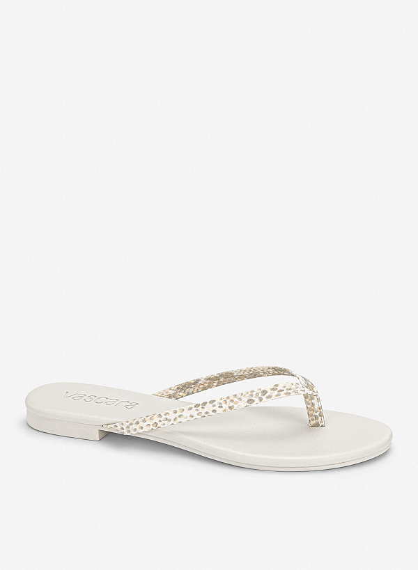 Leopard-Print Strap Flip-Flops - FLI 0213 - Cream - VASCARA