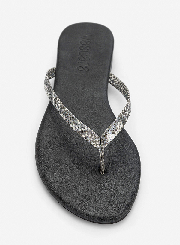 Leopard-Print Strap Flip-Flops - FLI 0213 - Gray - VASCARA
