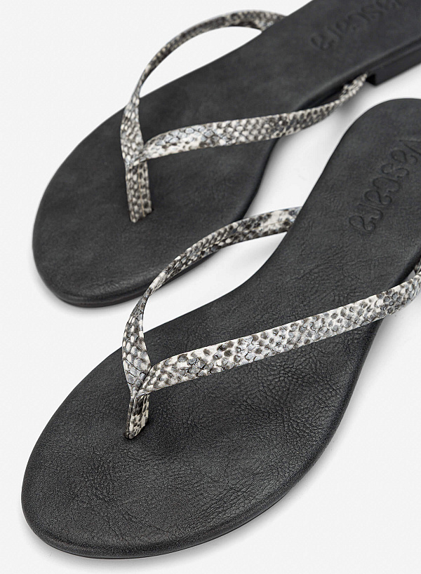 Leopard-Print Strap Flip-Flops - FLI 0213 - Gray - VASCARA