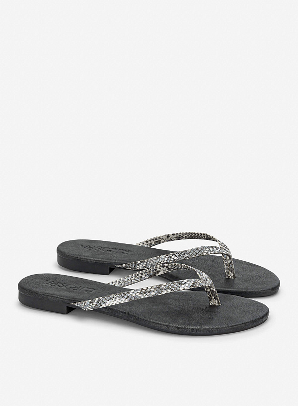 Leopard-Print Strap Flip-Flops - FLI 0213 - Gray - VASCARA