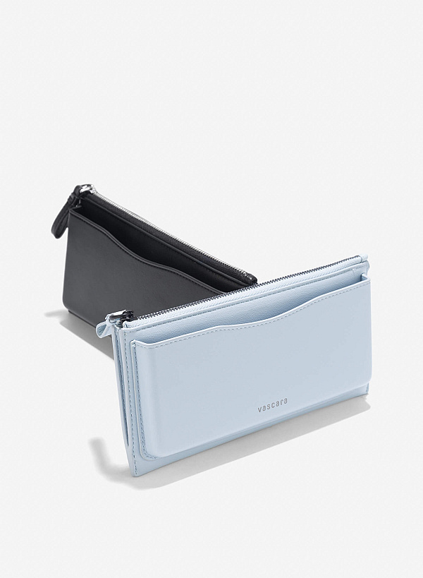Long Edged Trim Accent Wallet - WLL 0295 - Light Blue - VASCARA