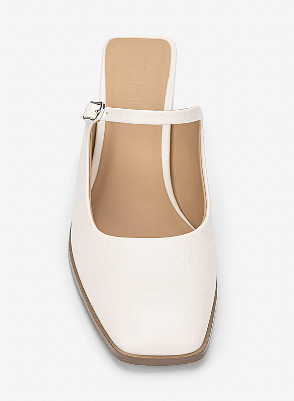 Mary Jane Block Heel Mules - MUL 0222 - Cream - VASCARA