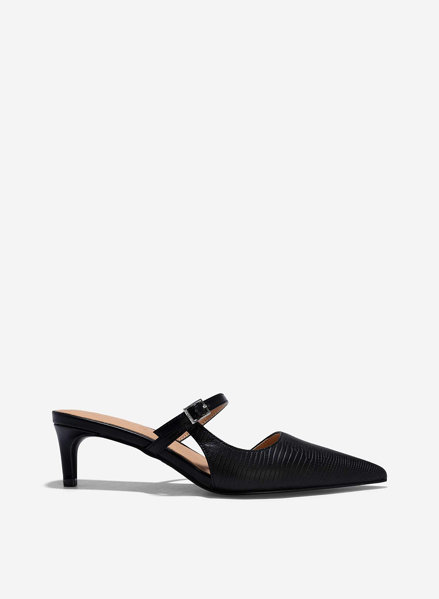 Mary Jane Cut-Out Mules - MUL 0208 - Black - vascara.com