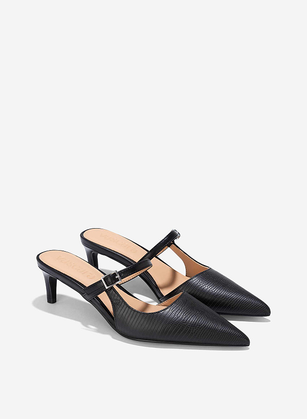 Mary Jane Cut-Out Mules - MUL 0208 - Black - VASCARA