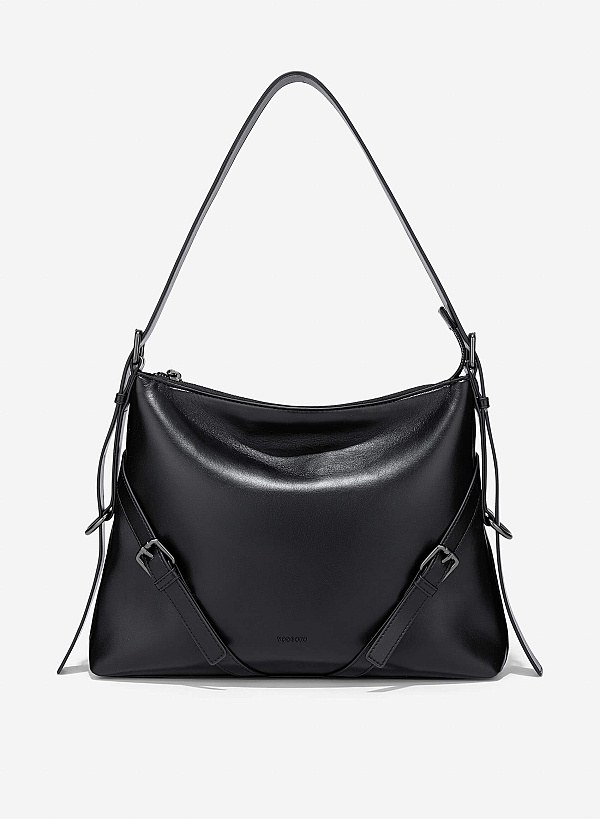 Metal Buckle Shoulder Bag - TTE 0175 - Black