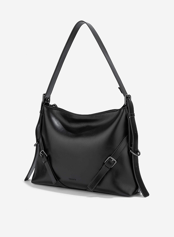Metal Buckle Shoulder Bag - TTE 0175 - Black - VASCARA