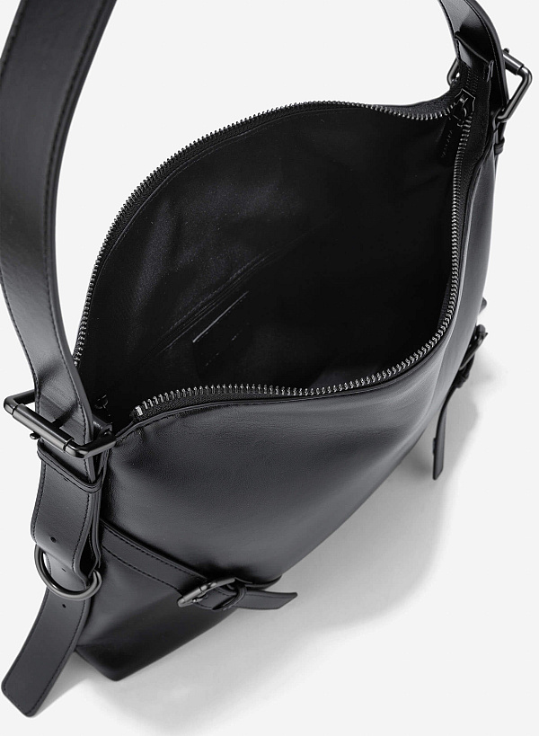 Metal Buckle Shoulder Bag - TTE 0175 - Black - VASCARA