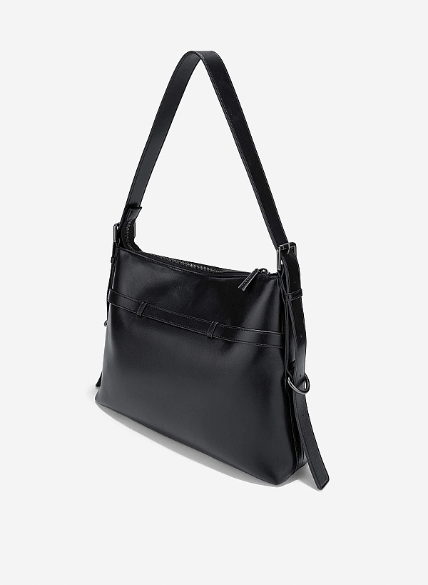Metal Buckle Shoulder Bag - TTE 0175 - Black - VASCARA