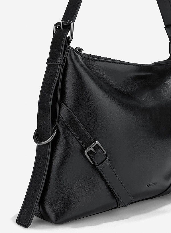 Metal Buckle Shoulder Bag - TTE 0175 - Black - VASCARA