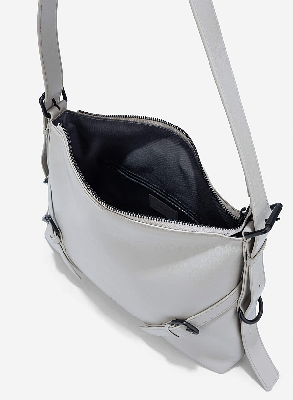 Metal Buckle Shoulder Bag - TTE 0175 - Light Gray - VASCARA