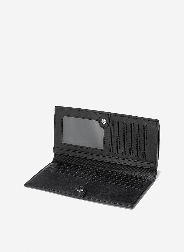 Metal Clasp Round Flap Handheld Wallet - WLL 0281 - Black - VASCARA