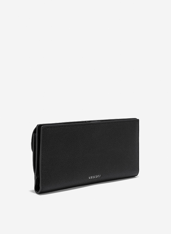 Metal Clasp Round Flap Handheld Wallet - WLL 0281 - Black - VASCARA