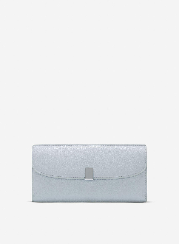 Metal Clasp Round Flap Handheld Wallet - WLL 0281 - Light Blue