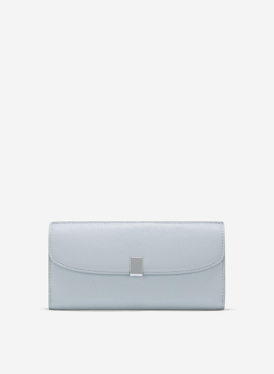 Metal Clasp Round Flap Handheld Wallet - WLL 0281 - Light Blue - vascara.com