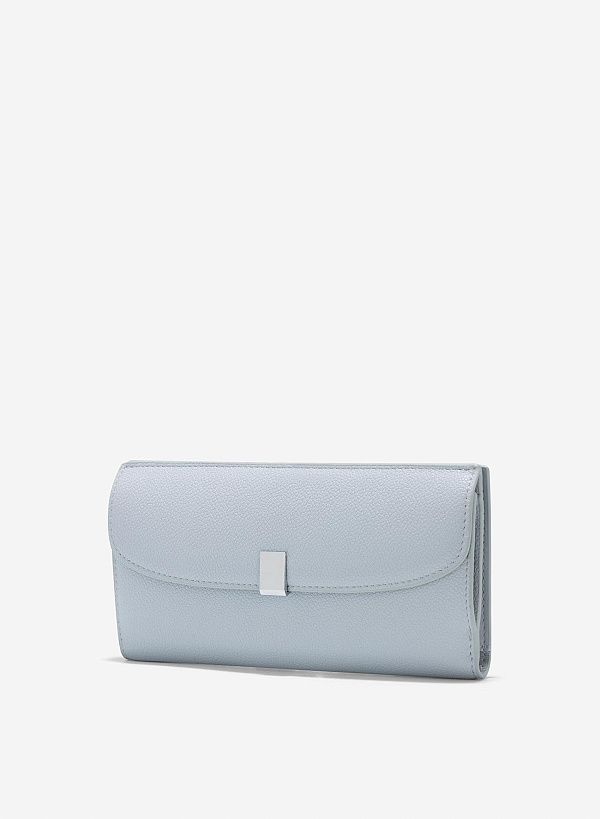 Metal Clasp Round Flap Handheld Wallet - WLL 0281 - Light Blue - VASCARA