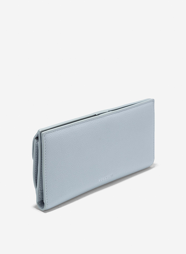 Metal Clasp Round Flap Handheld Wallet - WLL 0281 - Light Blue - VASCARA