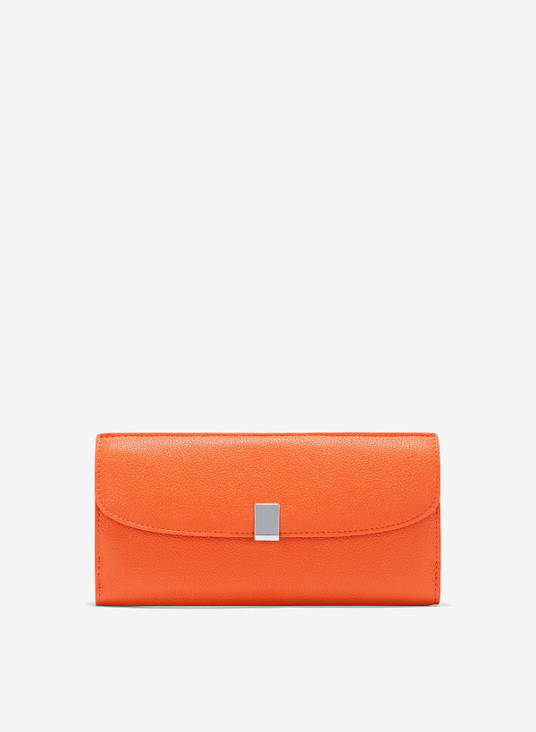 Metal Clasp Round Flap Handheld Wallet - WLL 0281 - Orange