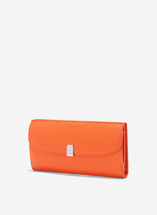 Metal Clasp Round Flap Handheld Wallet - WLL 0281 - Orange - VASCARA