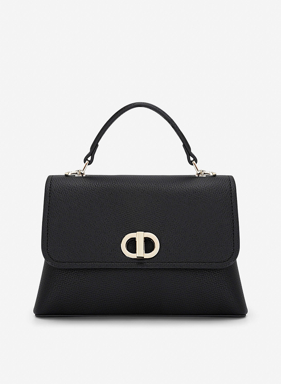 Metal Lock Décor Handbag - SAC 0337 - Black - vascara.com