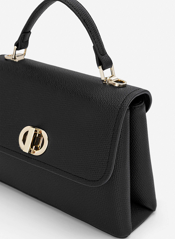 Metal Lock Décor Handbag - SAC 0337 - Black - VASCARA