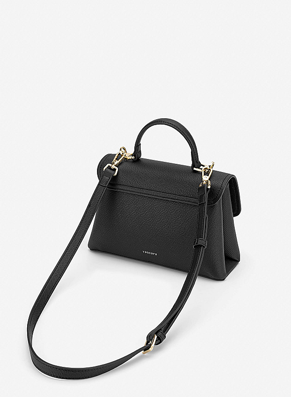 Metal Lock Décor Handbag - SAC 0337 - Black - VASCARA