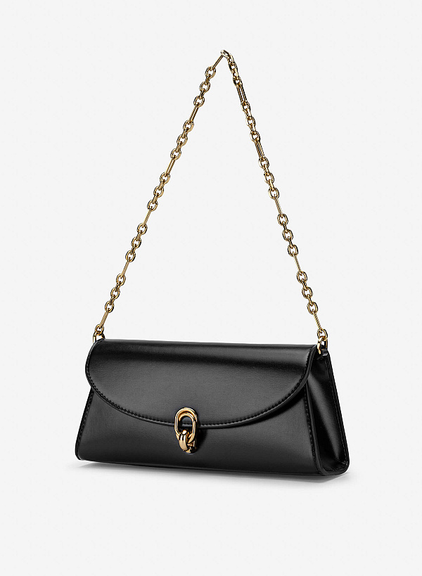 View more item Metal Lock Fold-Over Shoulder Bag - MES 0279 - Black