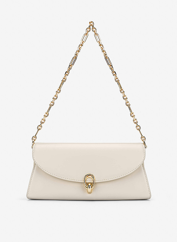 View more item Metal Lock Fold-Over Shoulder Bag - MES 0279 - Cream