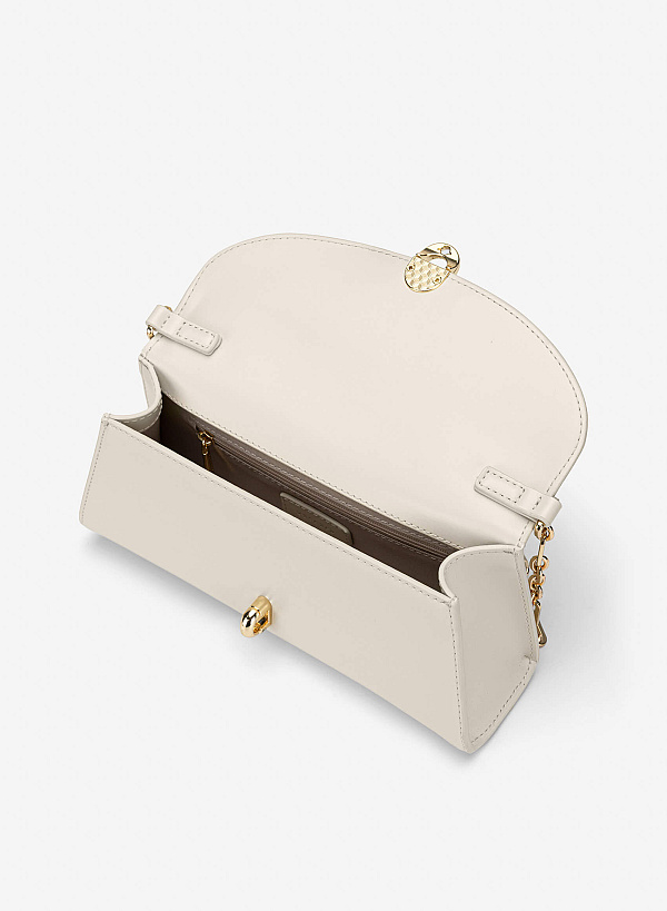 Metal Lock Fold-Over Shoulder Bag - MES 0279 - Cream - VASCARA